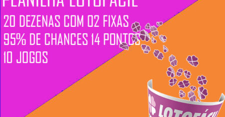 Planilha Lotofácil 20 dezenas com 6 fixas - Garantia de 14 pontos - 69 Jogos  - Lotocerta