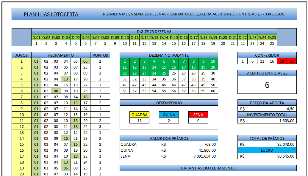 Planilha Megasena - Guia do Excel